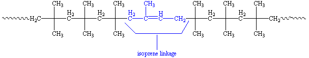 structure of polyisobutylene showing an isoprene in the middle
